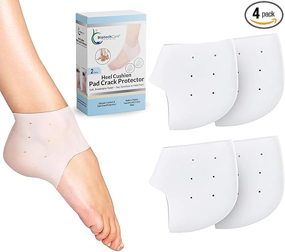 BiotechCare Heel Cups for Heel Pain Relief (2 Pairs) Silicone Heel Protectors, Medical-Grade Heel Pads for Men & Women Cracked Heel Treatment, Plantar Fasciitis Relief, Spurs Soft Heel Cushion (Clear)