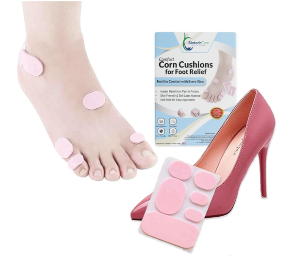 Biotech Care Corn Cushions – 6 Multi-Size Adhesive Corn Pads for Feet, Waterproof Callus Cushions & Friction Protectors for Toes, Heels & Soles – Soft Foam Self-Stick Foot Care Pads (1 Pack)