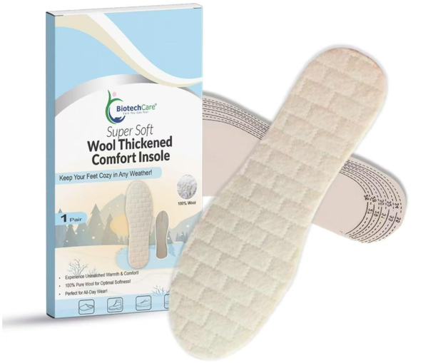 Biotechcare 100% Pure Wool Insoles for Women – Warm Shoe Inserts for Winter, Cut to Size, Soft Fluffy Fleece Insole, Anti-Slip & Breathable Inner Soles for Boots & Casual Shoes, Beige