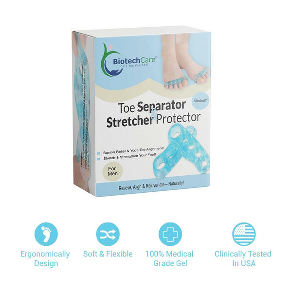 BiotechCare Toe Separators for Women, Gel Spacers, Bunion Corrector for Women, Silicone Toe Protectors, Toe Straighteners for Crooked Toes, Yoga Spreaders & Pedicure Stretchers.