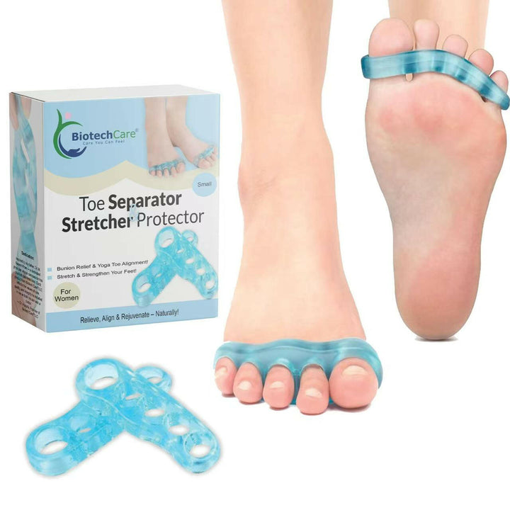 BiotechCare Toe Separators for Women, Gel Spacers, Bunion Corrector for Women, Silicone Toe Protectors, Toe Straighteners for Crooked Toes, Yoga Spreaders & Pedicure Stretchers.